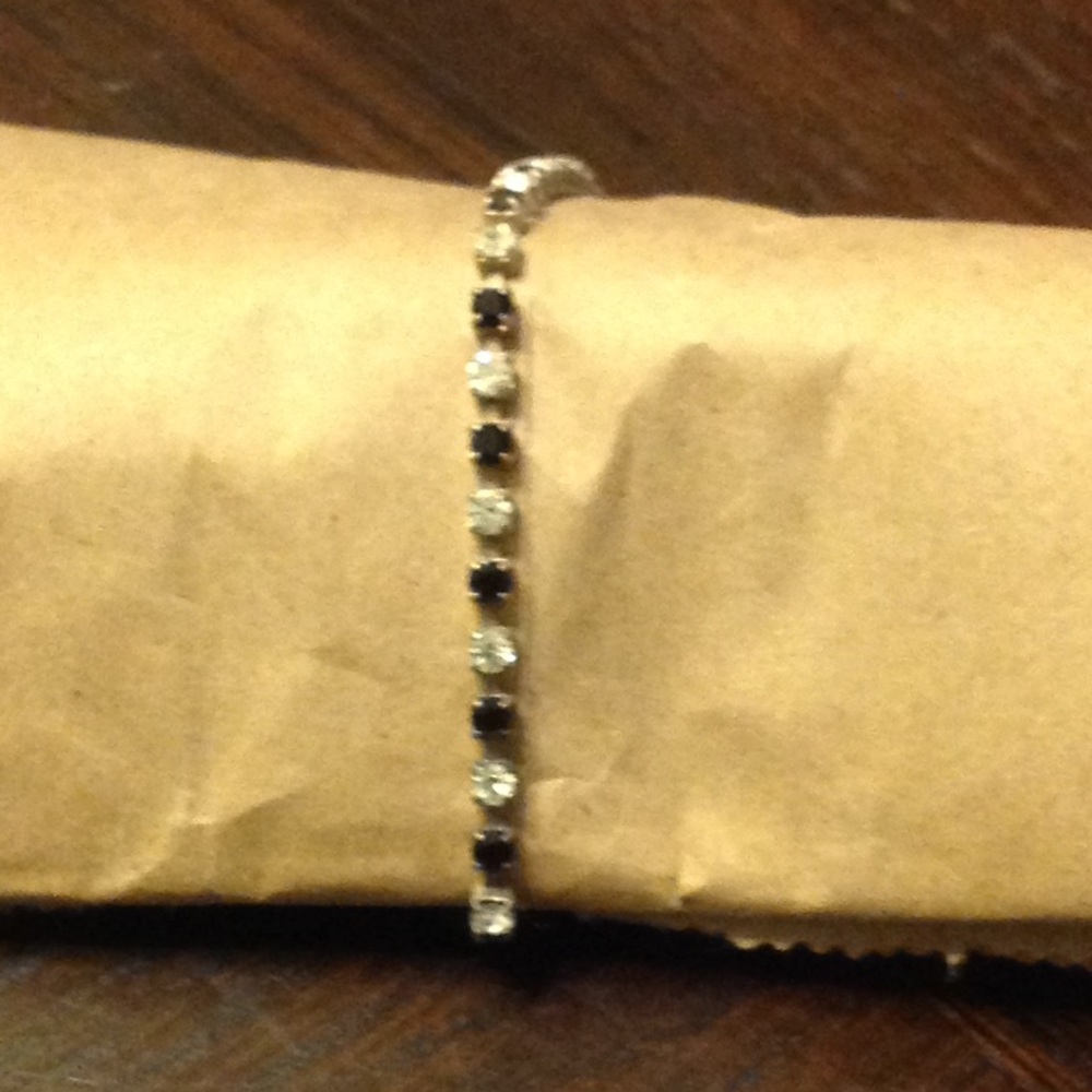 Fake diamond and black gem bracelet